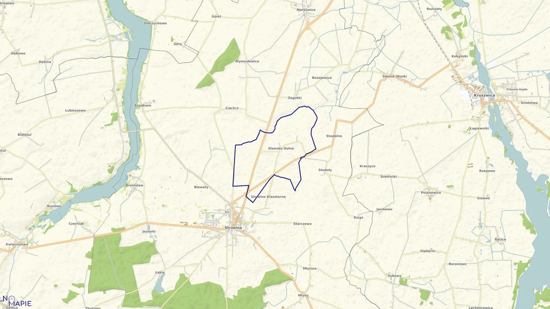 Mapa obrębu Sławsko Dolne w gminie Strzelno