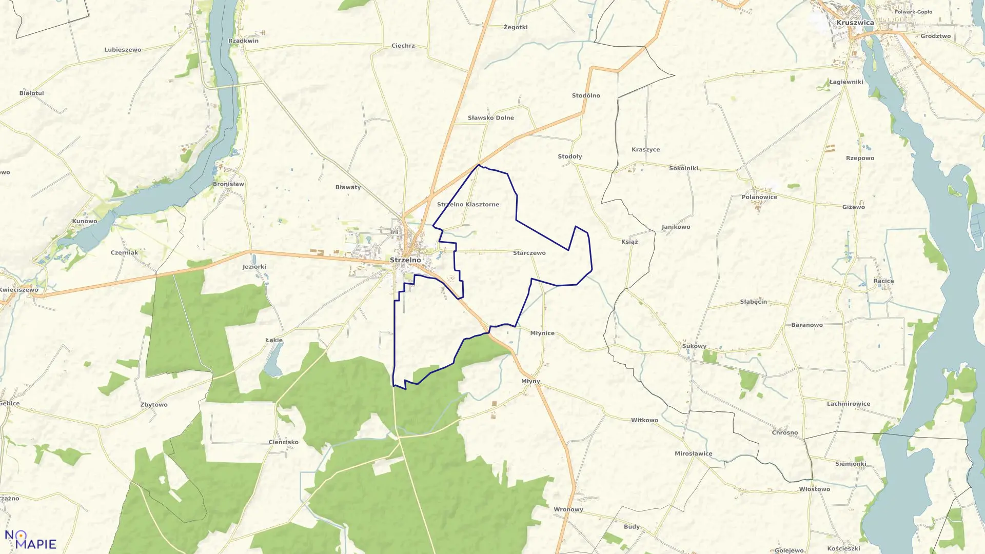 Mapa obrębu Strzelno Klasztorne w gminie Strzelno